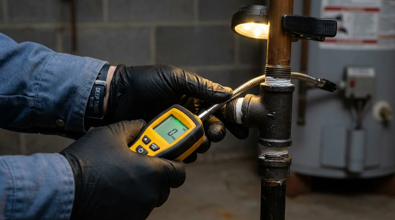 Gas leak detection with electronic sniffer by Johns Plumbing LLC in East Machias