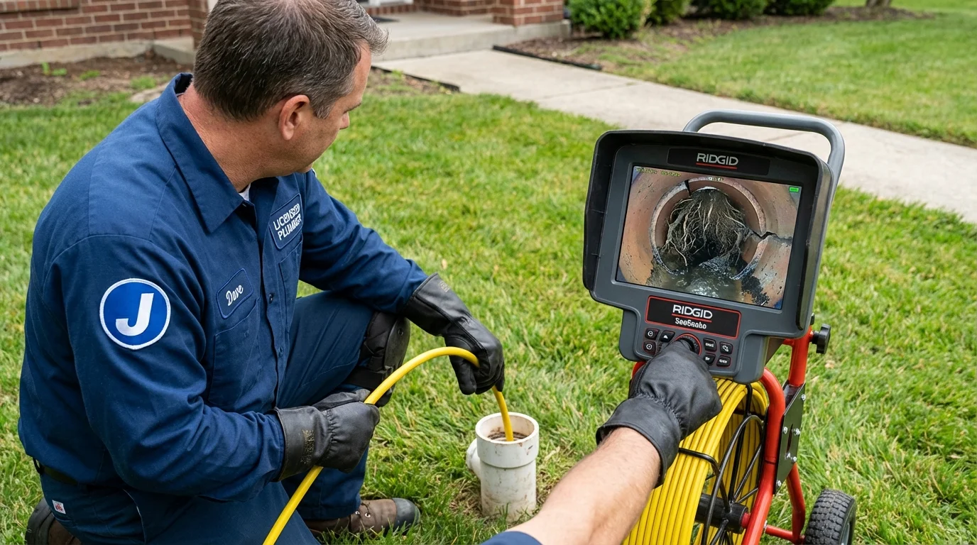 Sewer camera inspection being performed by Johns Plumbing LLC in East Machias